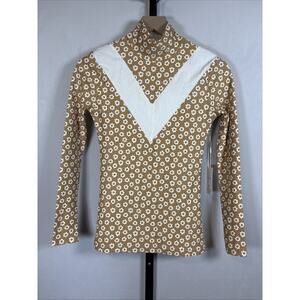 Smith and Quinn Activewear Top Women's XXS Brown Floral Mock Neck Golf Tennis